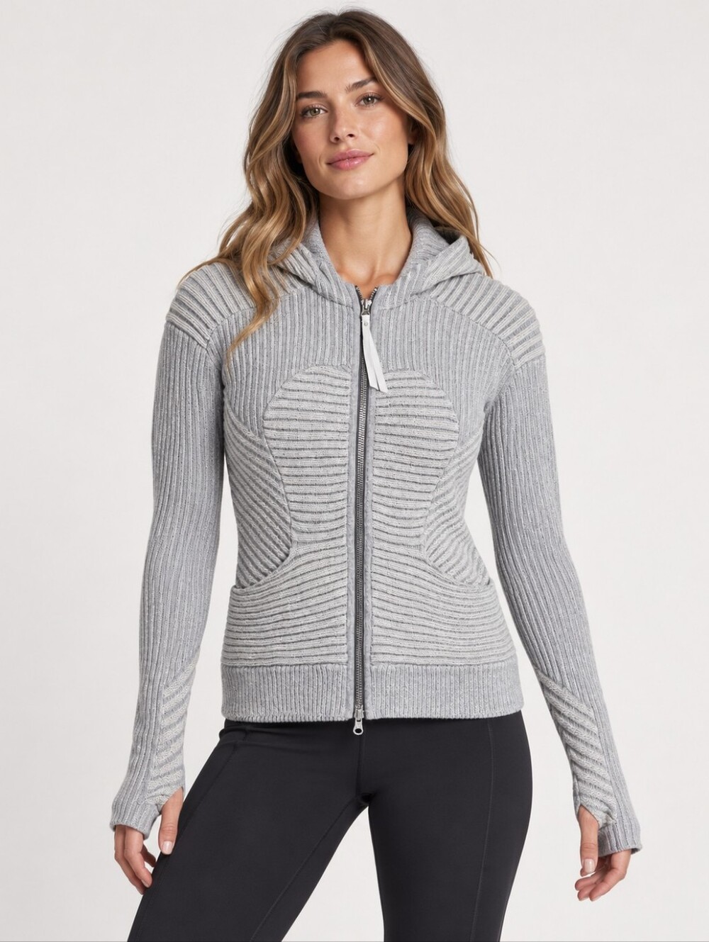 Lululemon Women’s Size S Gray Ribbed Knit Full Zip Hooded Sweater Jacket